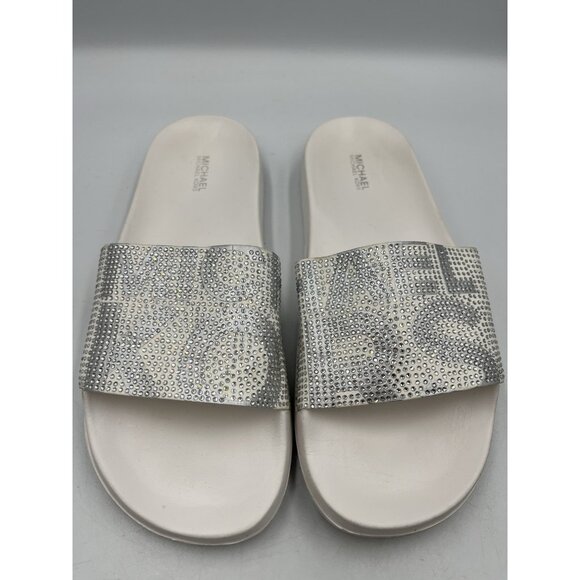 michael kors white crystal logo slide sandals,  no box , 9m WHITE&SILVER  SEE AL - Picture 5 of 16